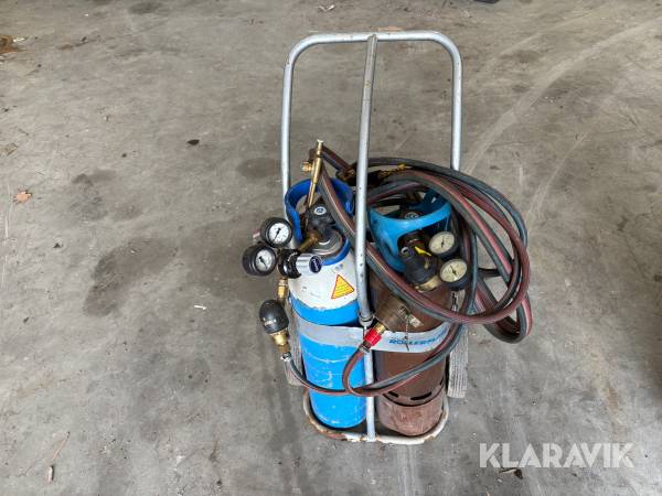 Gasflaskor med klocka och vagn 2st 10 L & 11 L