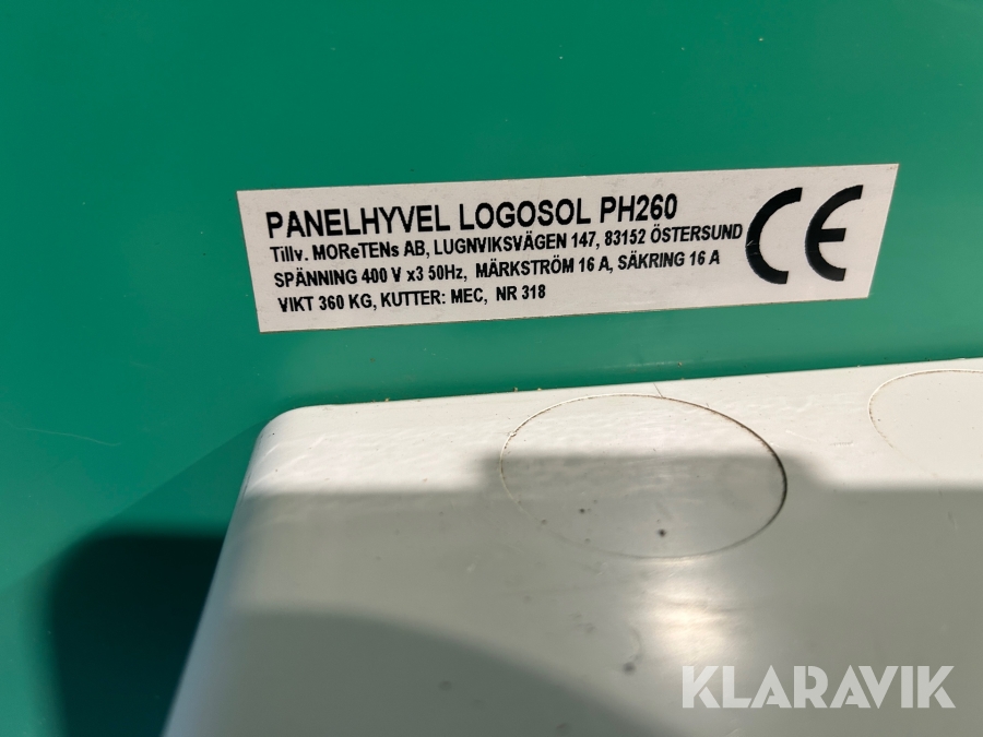 Panelhyvel Logosol PH 260, Härnösand, Klaravik auktioner