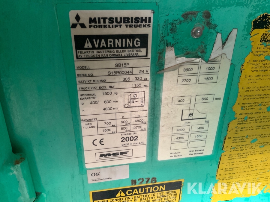 El truck Mitsubishi SB15R, Eskilstuna, Klaravik auktioner