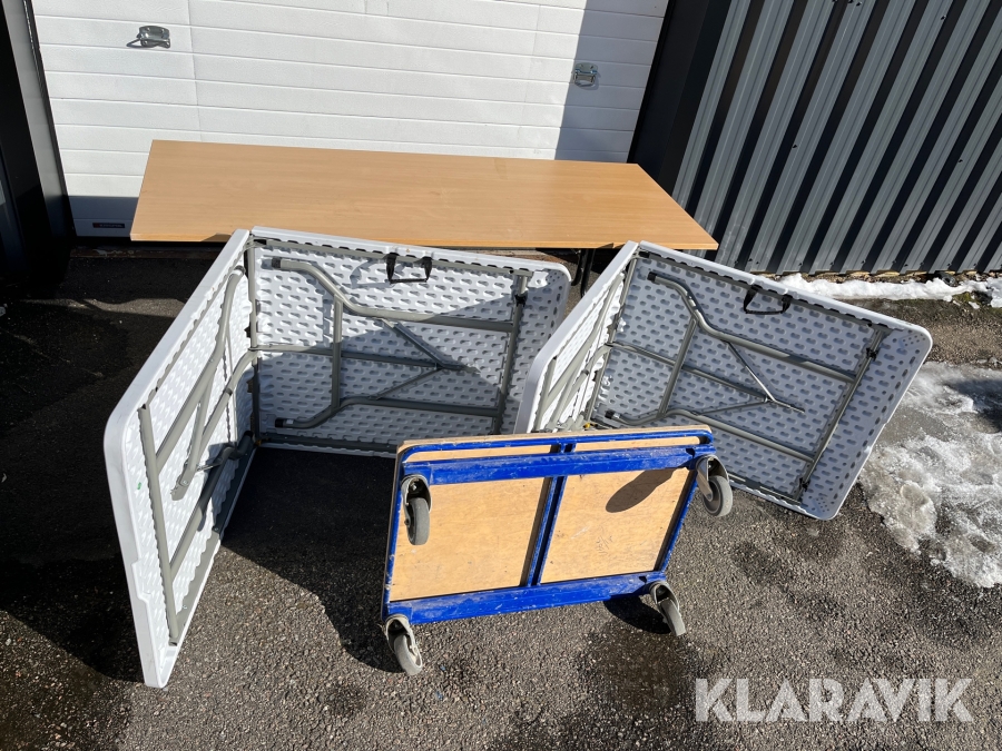 Fällbara bord 3st samt transportvagn