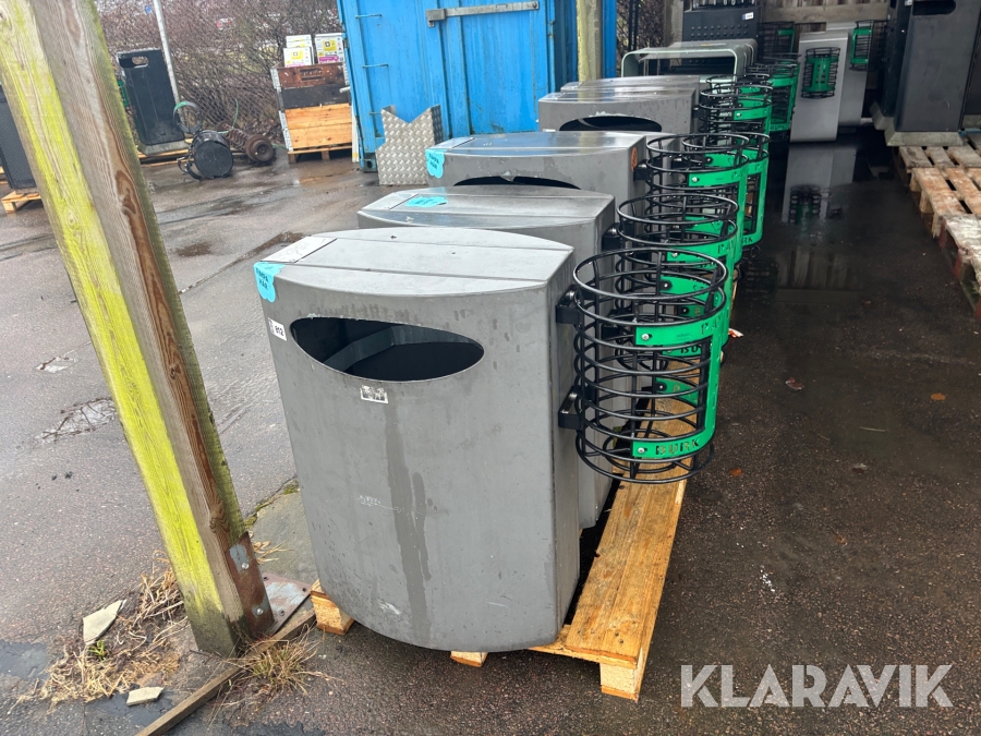 Papperskorgar 7 st med askfat och pantbehållare