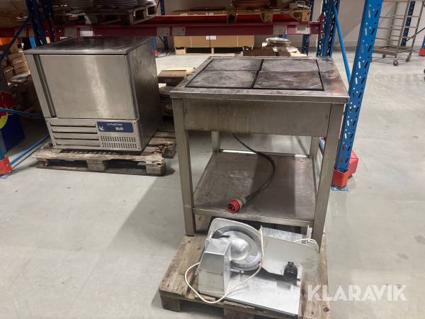 Parti med köksmaskiner, diskbänkar och frysar