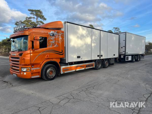 Skåplastbil med släp Scania P400 6x2*4 med kyl/frys/värme & bakgavellyft