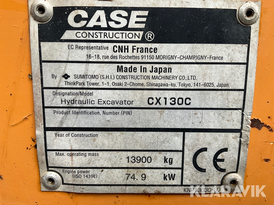 Grävmaskin Case CX130C tiltrotator + 2 skopor