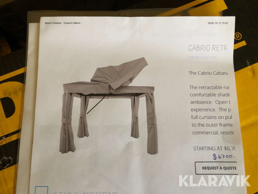 Paviljong till uteplats Cuscini Cabrio 4x3 meter Med öppningsbart tak