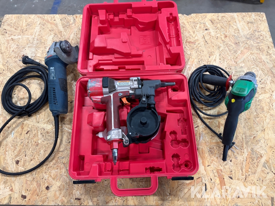 Borrmaskin 1 st, Kap och vinkelslip 1 st, Spikverktyg 1 st Hitachi / Bosch / Max