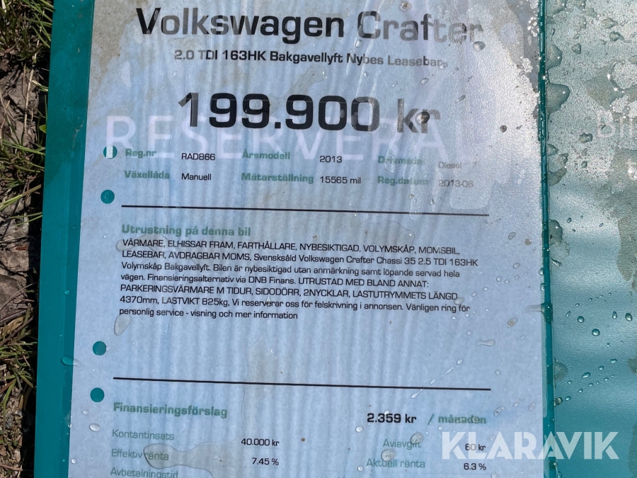 Lätt Lastbil Volkswagen Crafter 2.0 TDi