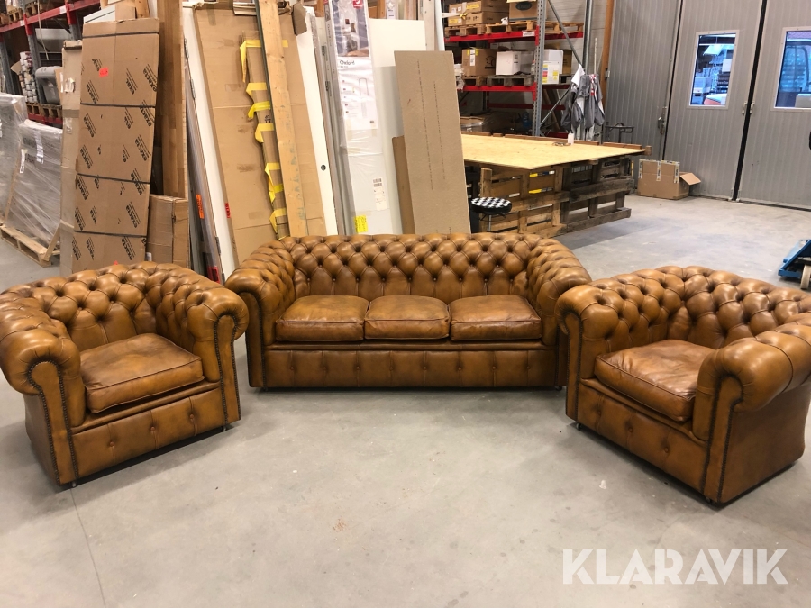 Chesterfield soffa & 2 st fåtöljer Chesterfield