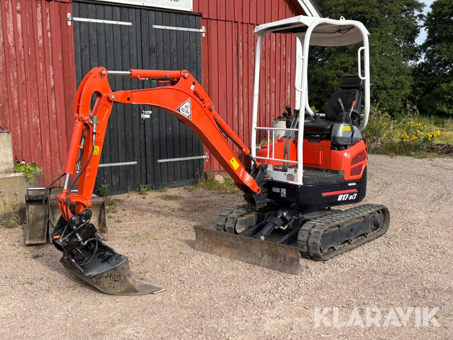 Grävmaskin Kubota U17-3a med hydraulisk planeringsskopa och 2 st skopor