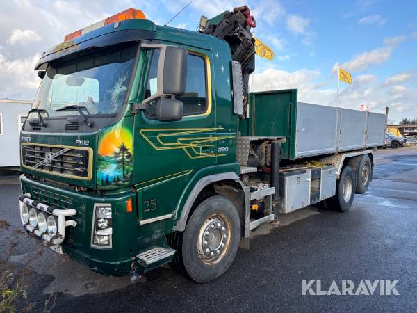 Kranbil med tippflak Volvo FM12 380 nybesiktad