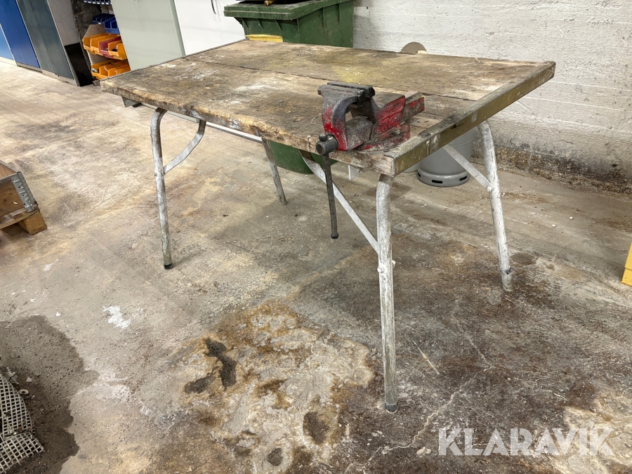 Arbetsbänk med skruvstycke, ihopfällbar