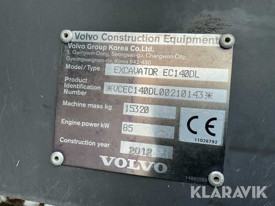Grävmaskin Volvo EC140DL med tiltrotator och skopa