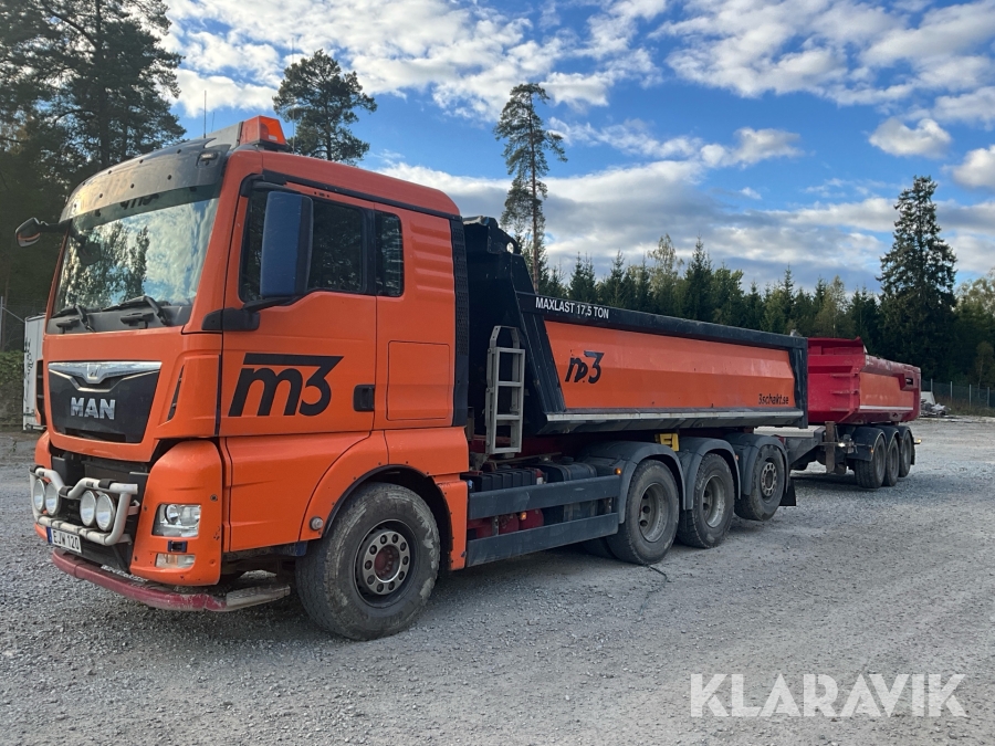Tippbilsekipage MAN TGX 35.480 8X4 med Tridemkärra