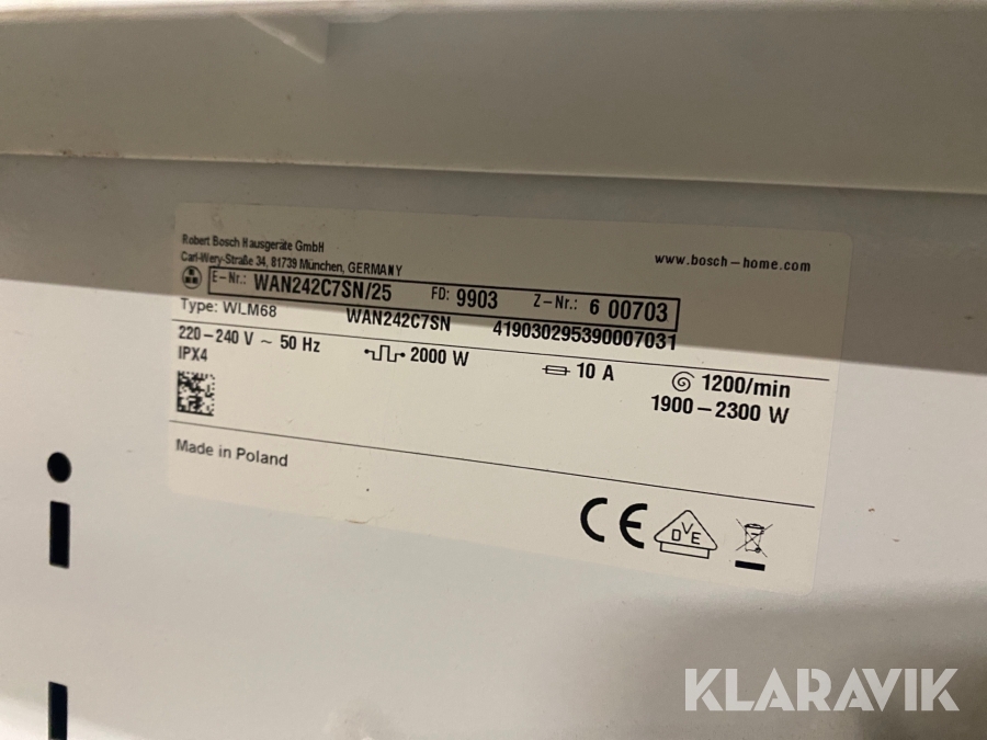Tvättmaskiner Bosch WLM68, Håbo, Klaravik auktioner