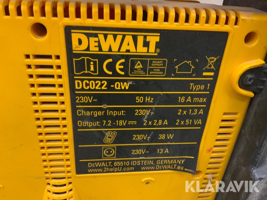 Laddstation med bygglampa DeWalt DC022QW, Herrljunga, Klara