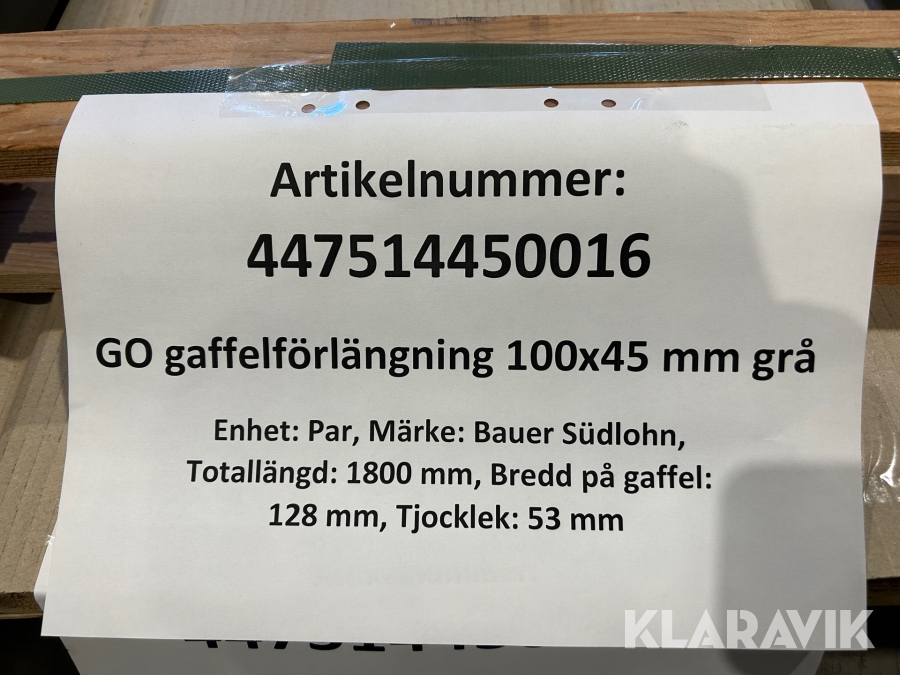 Förlängningsgafflar Bauer 1500 kg 2 st