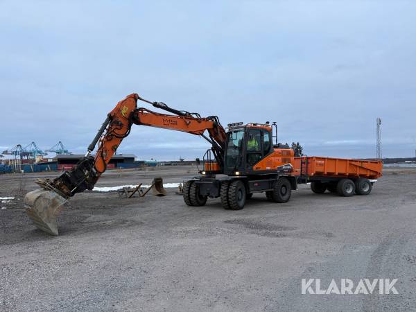 Hjulgrävare / grävmaskin Doosan DX140W med grävsystem och tippvagn