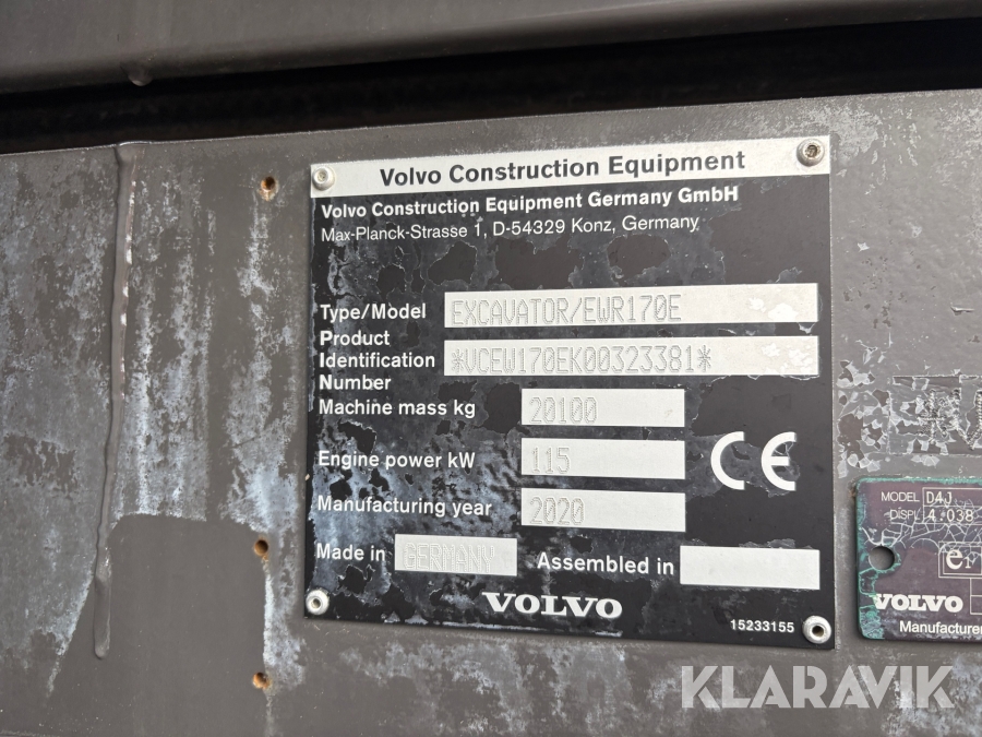 Grävmaskin Volvo EWR170E med grävsystem och många redskap