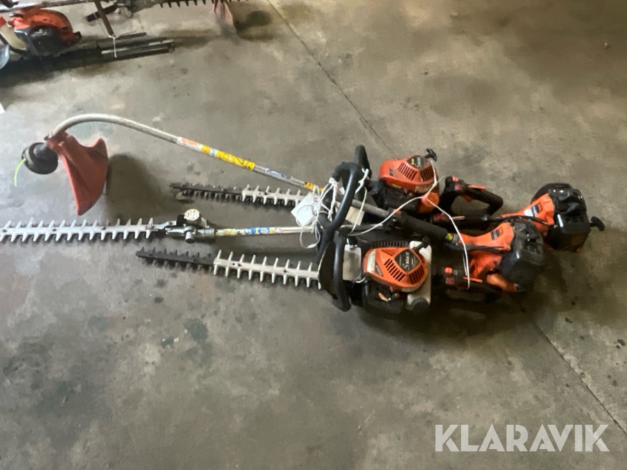 Diverse trädgårdsmaskiner 3 häcksaxar och en trimmer