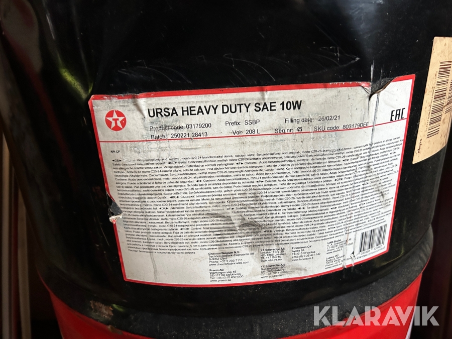 Motorolja Heavy Duty Texaco, Enköping, Klaravik auktioner
