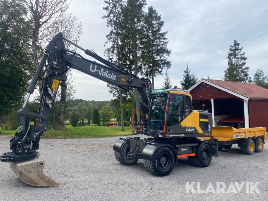 Hjulgrävare Volvo EW160E med vagn och redskap