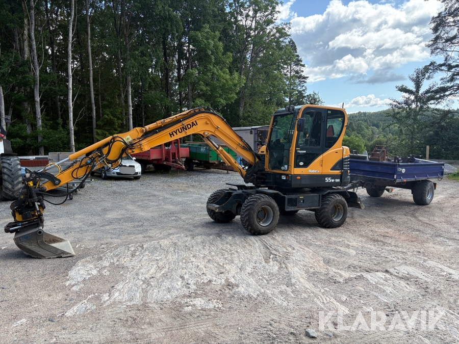 Grävmaskin Hyundai Robex 55W-9A Tiltrotator S40 1-axlad Tippkärra