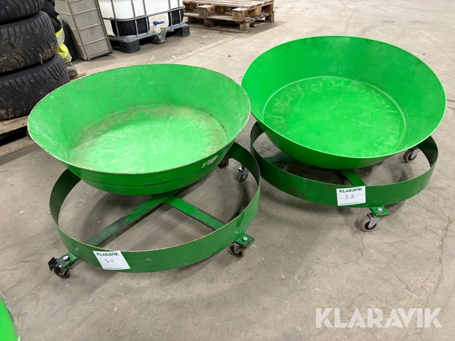 Rullvagn för oljefat med uppsamlingskärl 2st