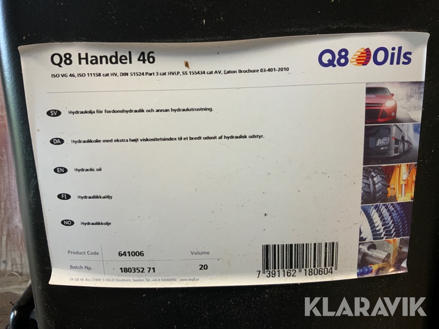 Hydraulolja Q8 handel 46, Värnamo, Klaravik auktioner