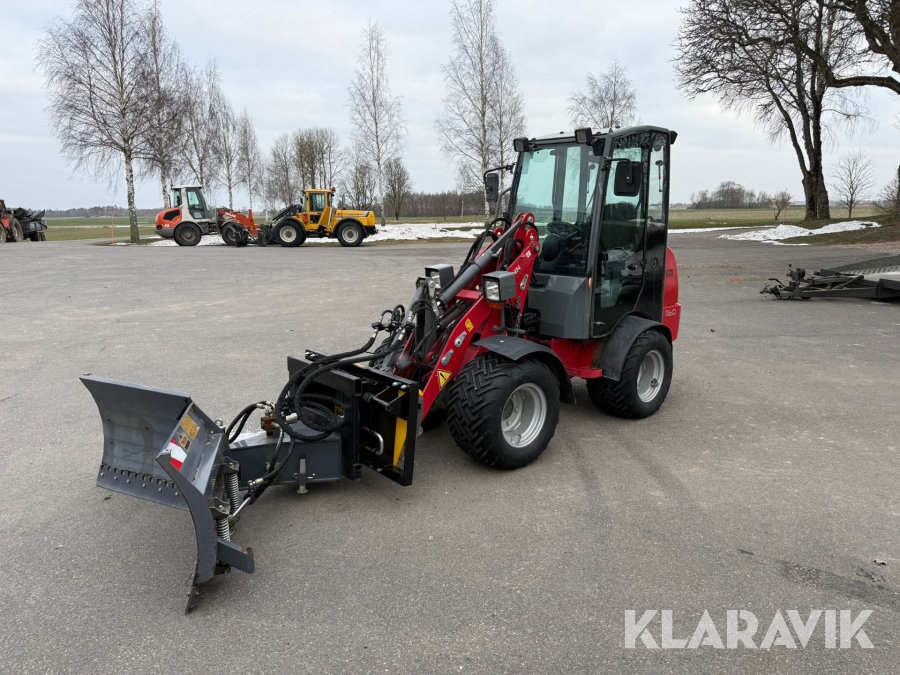 Hjullastare Weidemann 1160 med vikplog, skopa & gafflar