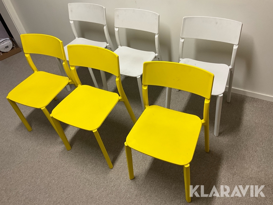 Stolar IKEA Janinge 6 st, gula och vita, stapelbara