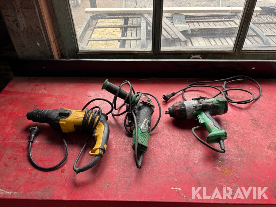 Slagborrmaskin, mutterknack samt vinkelslip Dewalt/Hitachi 3 st