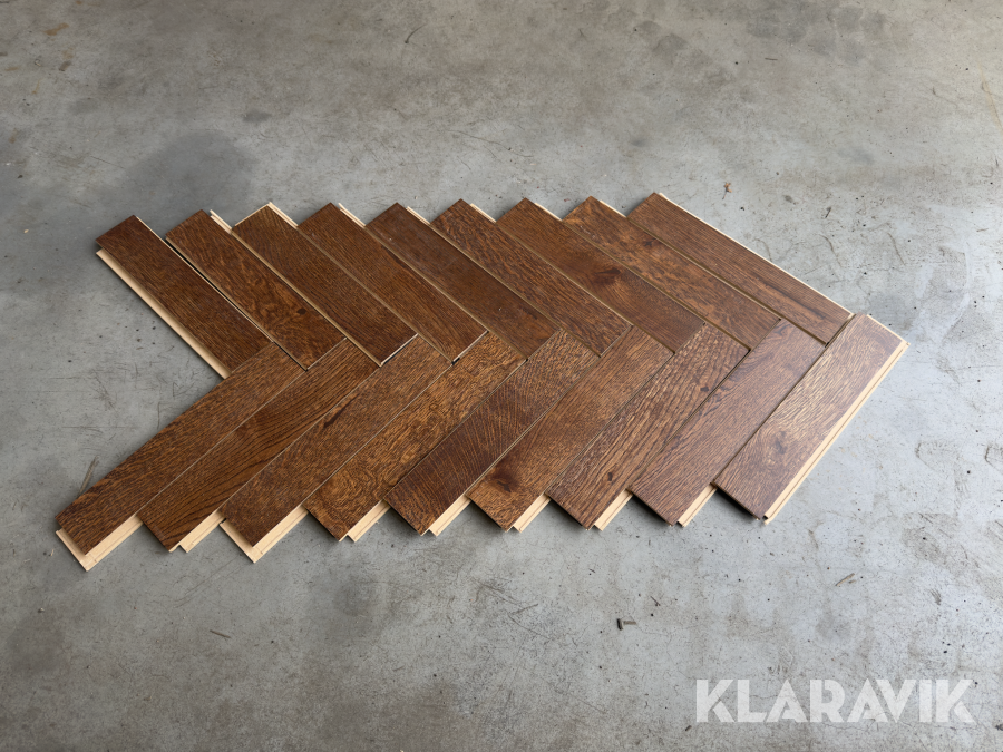 Fiskbensparkett, brunt, lackat,rustik,  5-G klick, Välinge 200kvm