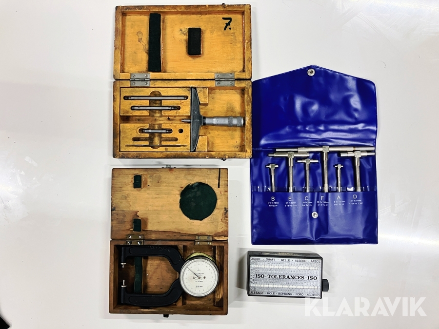 Diverse mätverktyg (djupmikrometer, teleskopstickmått, snabbmätare, toleransnyckel)