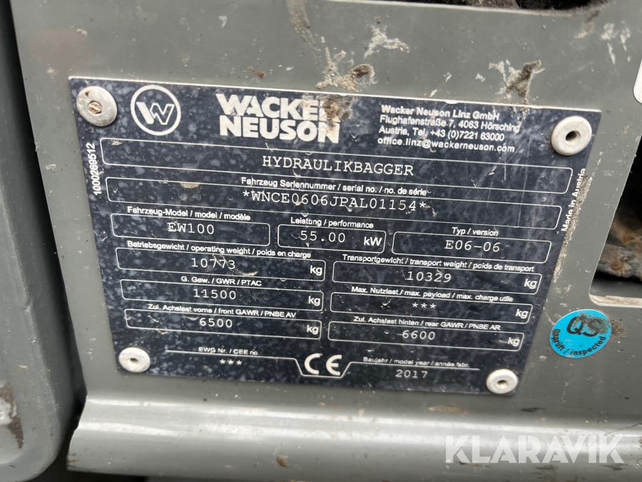 Hjulgrävare Wacker Neuson EW100 med tippvagn och redskap