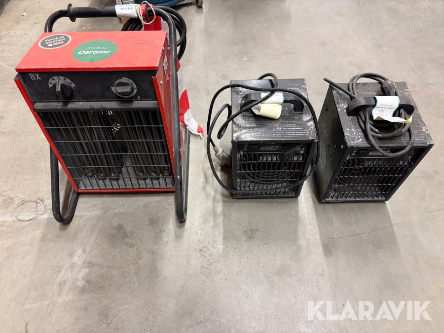 Värmefläkt 3 st 2/9 kW Veab/Race