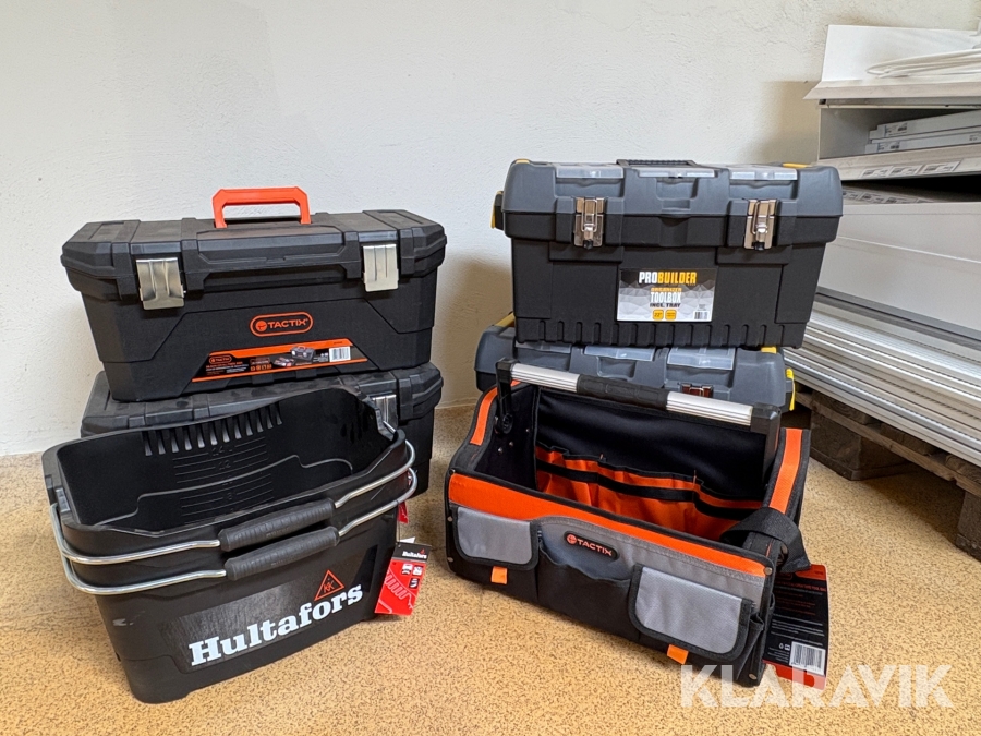 Parti med verktygsväskor och spannar Tactix, Probuilder, Hultafors
