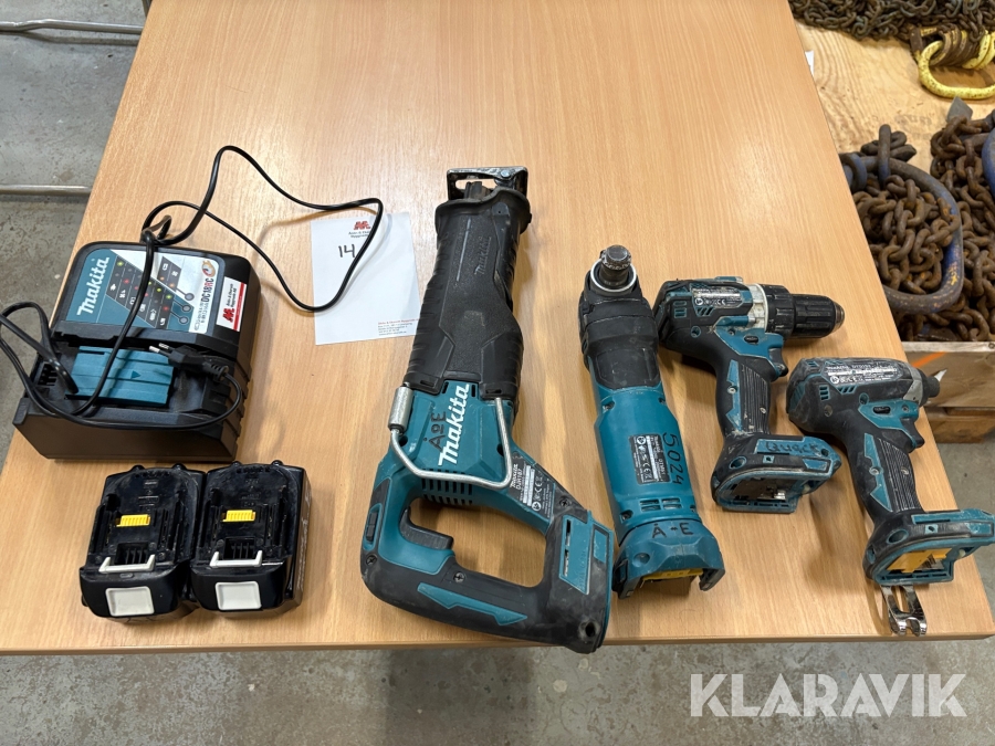 Parti med skruvdragare, slagskruvdragare, multisåg, tigersåg Makita