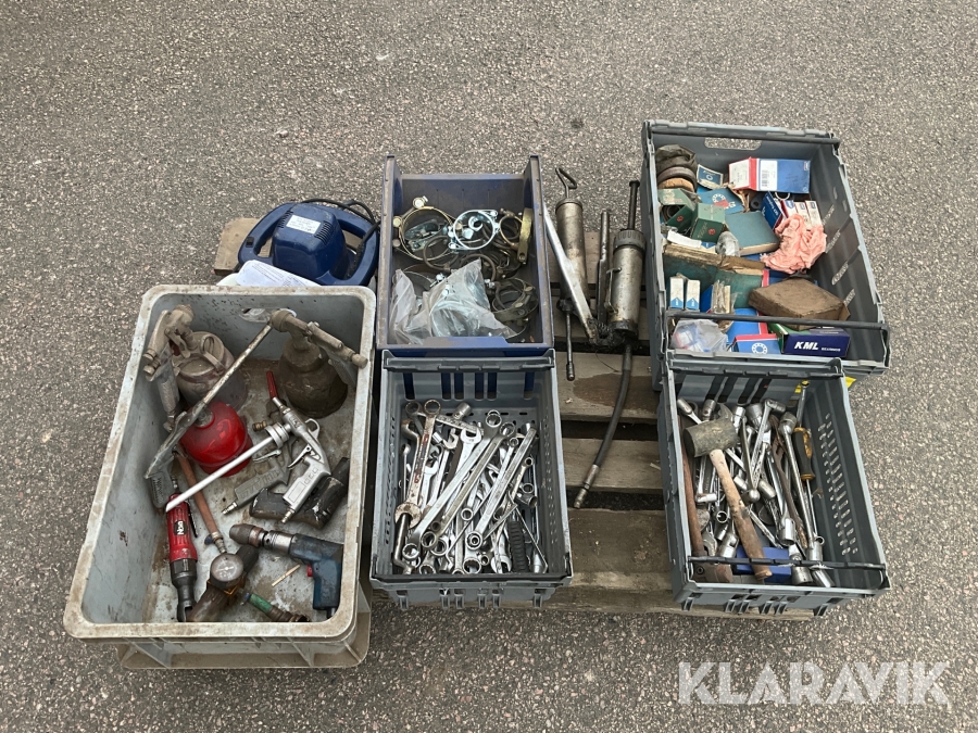 Tryckluftsverktyg, diverse handverktyg, SKF lager, slangklämmor