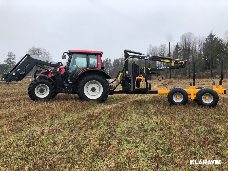Traktor Valmet Valtra N103 med skogsvagn - få timmar!