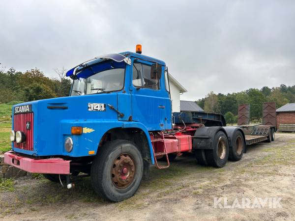 A-Traktor Scania LS 141 med Maskintrailer, Tippsläp och extra släp