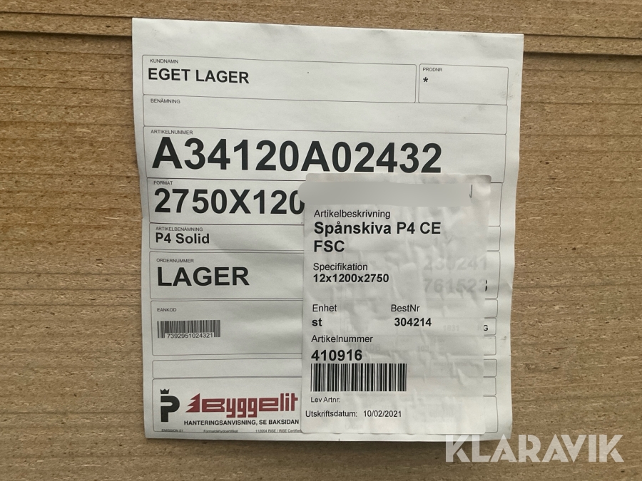 Spånskivor 12x1200x2750mm