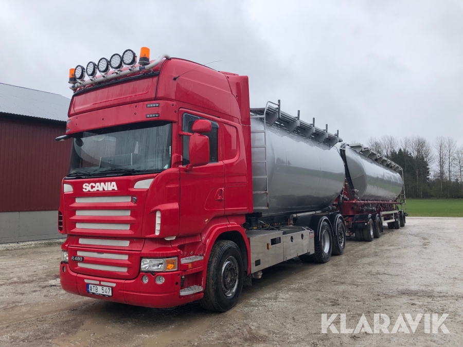 Lastbil Scania 480 bulkbil med släp