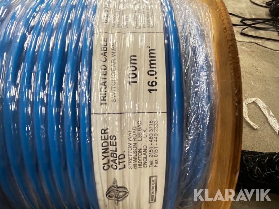 Parti med kabel Tri-rated Switchgear wire 100m, 16mm^2 - U.L. Style 1283 - BLUE