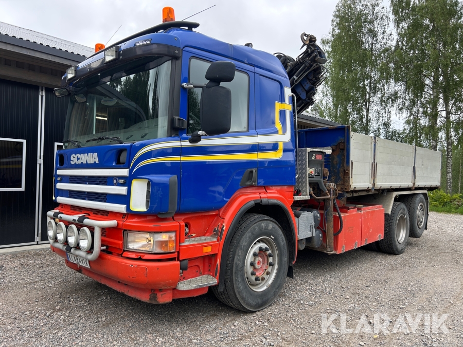 Kranbil Scania P94 GB6x2 4NA 300 med kran och flak