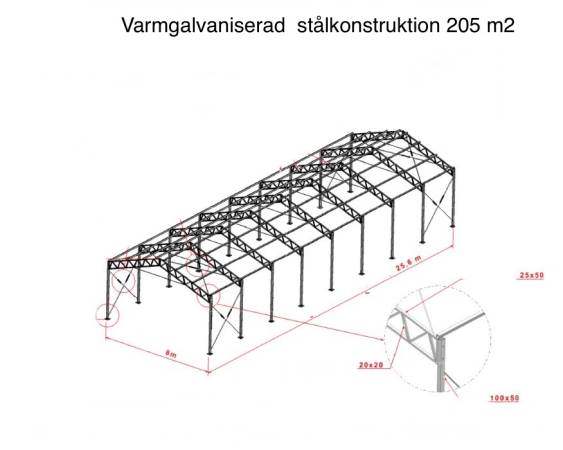 Varmgalvaniserad stålkonstruktion 205 m2  (Ny)