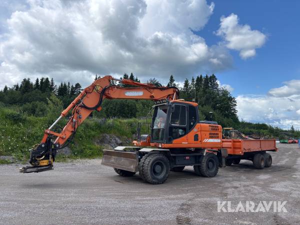 Hjulgrävare Doosan DX160W-3 med vagn, redskap, tiltrotator & grävsystem