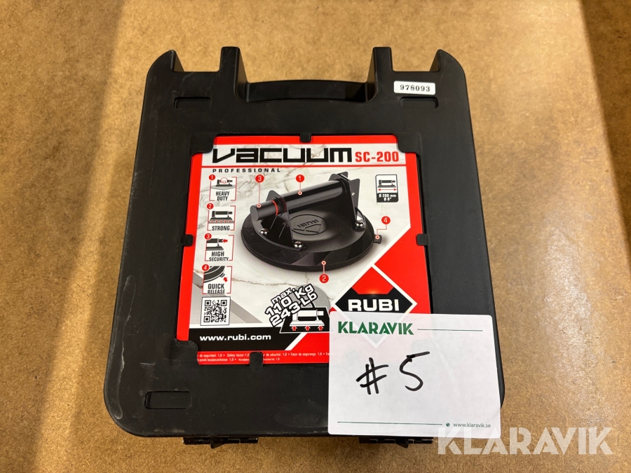 Vakuumlyft/ Sugkopp RUBI Vacuum SC-200 för fönster, porslin och keramik