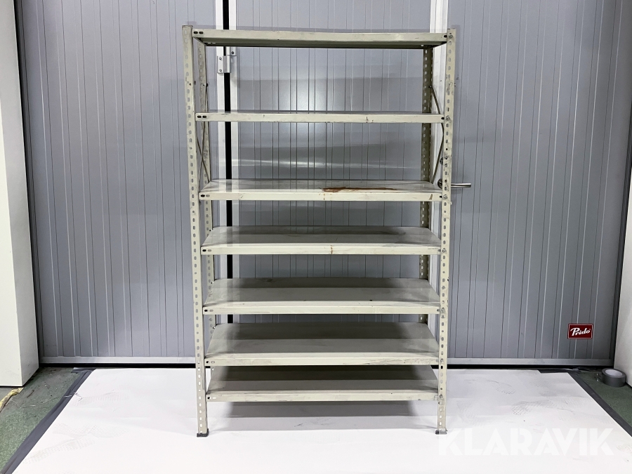 Verkstadshylla/Lagerhylla i grå stålplåt