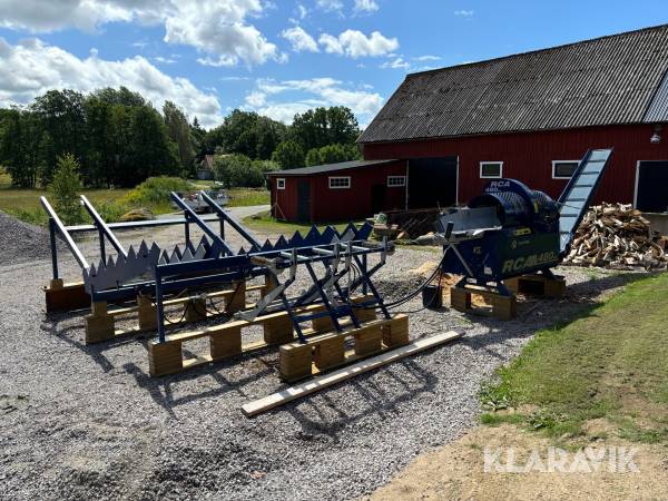 Vedprocessor Tajfun RCA 480 joy med stegmatare, inmatningsbord och elvagn