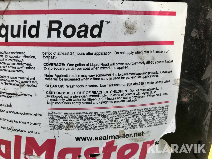 Klaravik Auktioner Asfaltsförsegling Sealmaster Sealcoat liquid road 10 fat